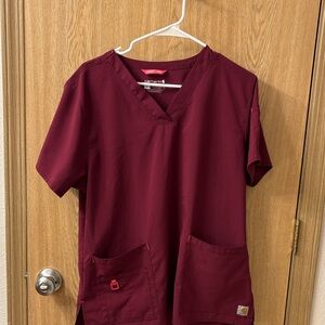 Carhartt Women's Maroon Scrub Short Sleeve Top